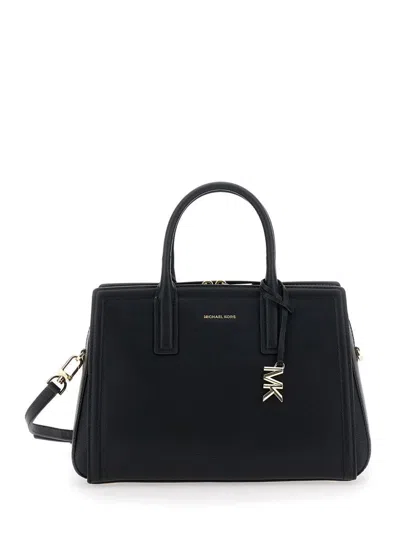Michael Kors Black Handbag With Metallic Lettering Logo And Pendant On The Front In Leather Woman