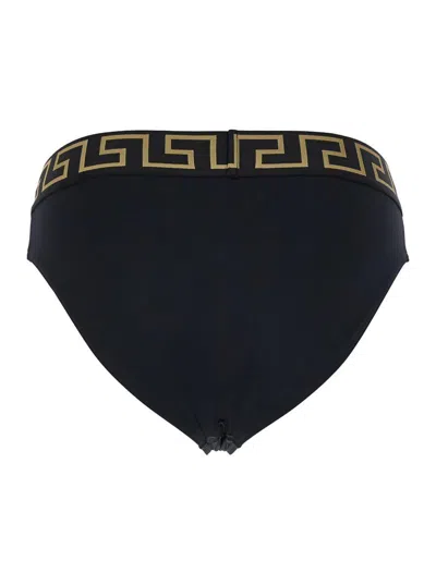 Versace Black Speedo With Greca Detail In Tech Fabric Man