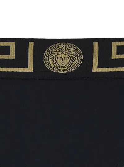 Versace Black Speedo With Greca Detail In Tech Fabric Man