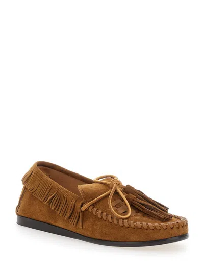 Isabel Marant 'fitza' Brown Loafers With Fringed Details And Front Bow In Suede Woman