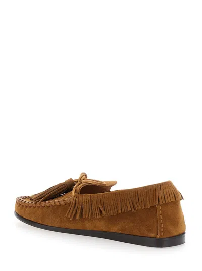 Isabel Marant 'fitza' Brown Loafers With Fringed Details And Front Bow In Suede Woman