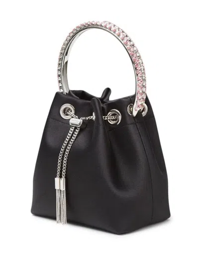Jimmy Choo 'bon Bon' Mini Black Handbag With Metal Crystal Bracelet Handle