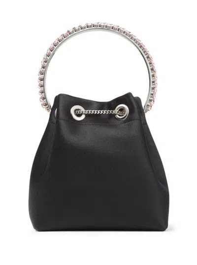 Jimmy Choo 'bon Bon' Mini Black Handbag With Metal Crystal Bracelet Handle