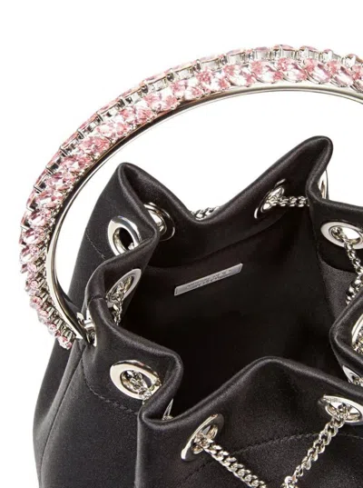 Jimmy Choo 'bon Bon' Mini Black Handbag With Metal Crystal Bracelet Handle