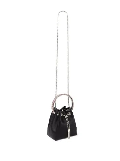 Jimmy Choo 'bon Bon' Mini Black Handbag With Metal Crystal Bracelet Handle