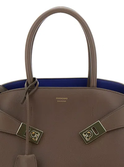 Ferragamo Hug S Brown Handbag With Logo And Gancini Buckle In Leather Woman