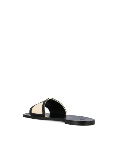 Valentino Butter White And Black Synthetic Slides With Wide Strap