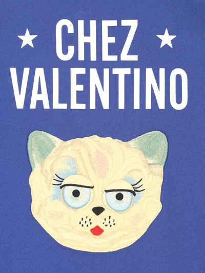 Valentino Blue Sweatshirt With V And Le Chat De La Maison Embroidery
