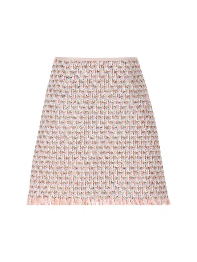 Valentino Tweed Skirt With Embellished Fringe Hem In Pink