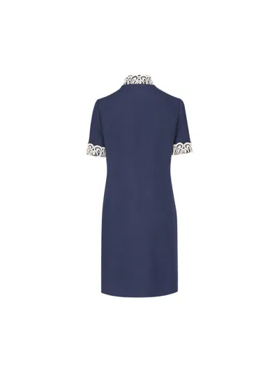 Valentino Structured Midi Dress With High Collar In Blue