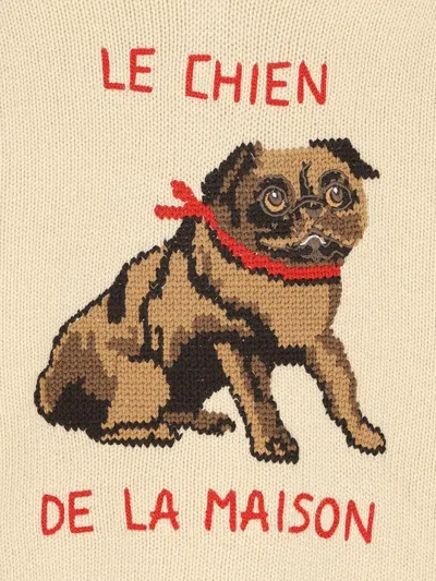 Valentino Butter-coloured Sweater With Le Chien De La Maison Embroidery In Nude