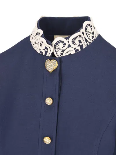 Valentino Structured Midi Dress With High Collar In Blue