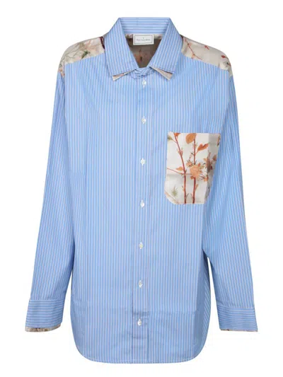 Pierre-louis Mascia Light Blue Striped And Floral Shirt