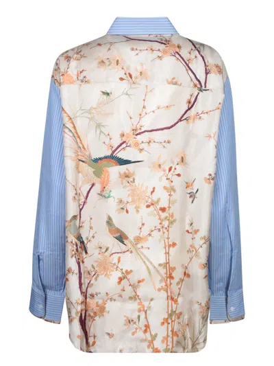 Pierre-louis Mascia Light Blue Striped And Floral Shirt