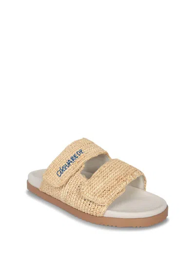 Dsquared2 Raphia Logo Nude Slides Sandals In Brown