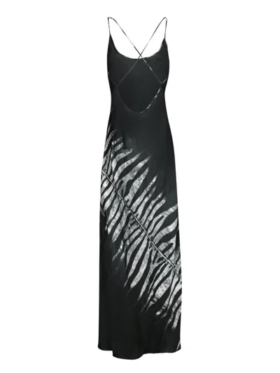 Roberto Cavalli Silk Black Dress With Spaghetti Straps And Fern Print In Black