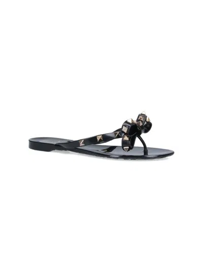 Valentino Heel Sandals With Bow Accent And Studded Embellishments