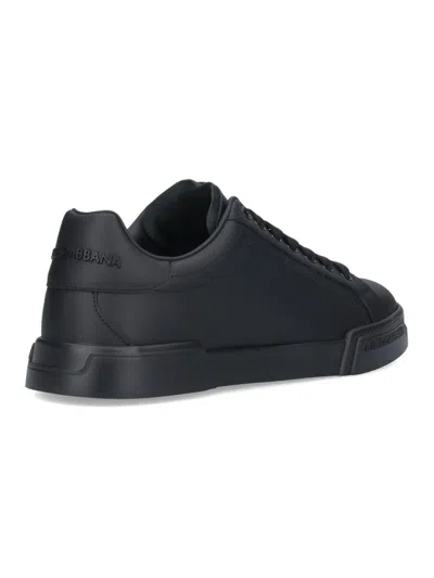 Dolce & Gabbana Portofino Light Black Sneakers With Logo Patch On The Tongue And Tonal Logo Lettering On The Heel In In Black