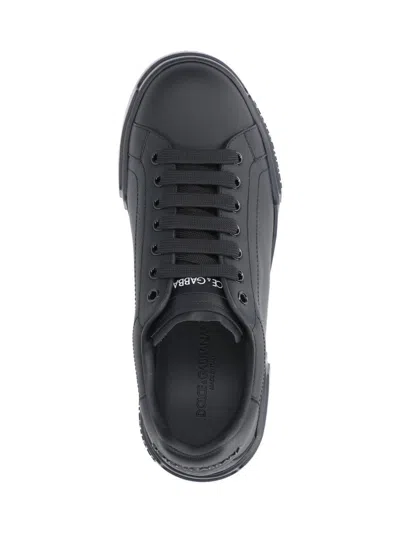 Dolce & Gabbana Portofino Light Black Sneakers With Logo Patch On The Tongue And Tonal Logo Lettering On The Heel In In Black