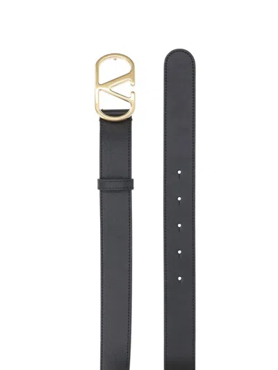 Valentino Adjustable Length Gold-tone Buckle Belts In Black
