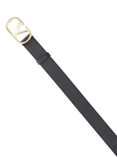 Valentino Adjustable Length Gold-tone Buckle Belts In Black