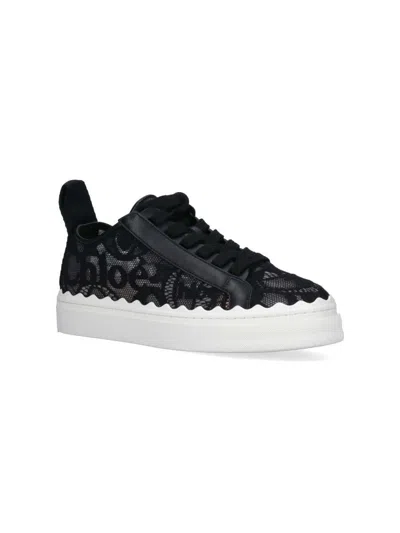 Chloé Lauren Scalloped Logo-detailed Lace And Leather Sneakers