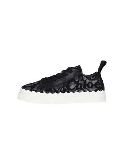 Chloé Lauren Scalloped Logo-detailed Lace And Leather Sneakers