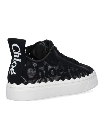 Chloé Lauren Scalloped Logo-detailed Lace And Leather Sneakers