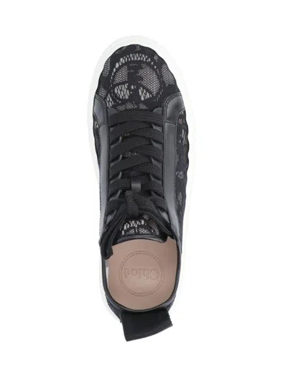 Chloé Lauren Scalloped Logo-detailed Lace And Leather Sneakers