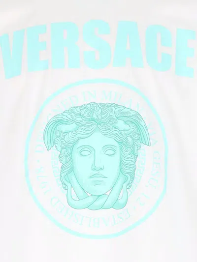 Versace White Crewneck T-shirt With Maxi Logo Print On The Front In Cotton Man