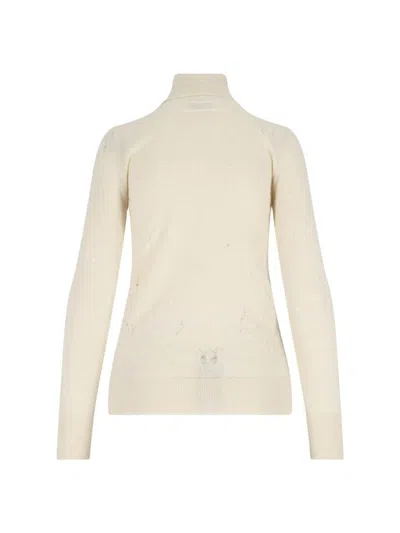 Mm6 Maison Margiela Distressed Turtleneck Sweater With Numeric Signature