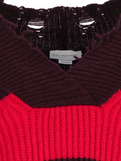 Stella Mccartney Striped V Neck Knitwear With Distressed Detailing
