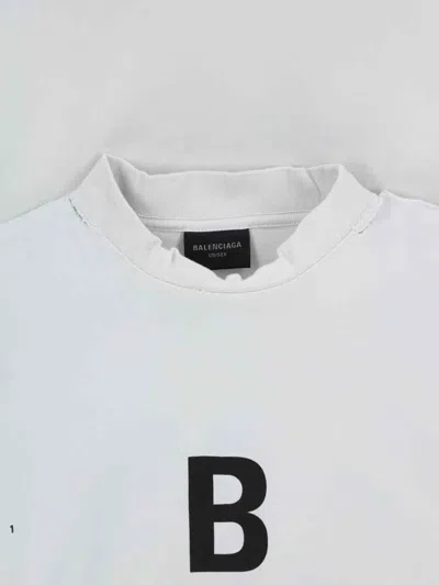Balenciaga White T-shirt With Logo Printed On The Front And Torn Details In Cotton Woman