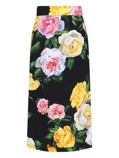 Dolce & Gabbana Multicolor Shirt With Oversize Pointed Collar And All-over Floral Motif In Silk Stretch Woman