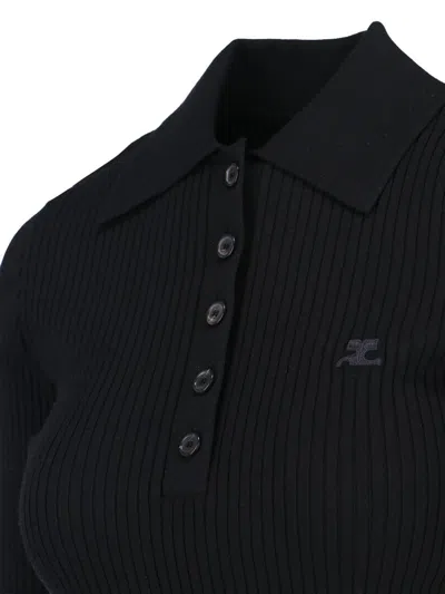 Courrèges Courreges Black Viscose Blend Polo Shirt Women In Black