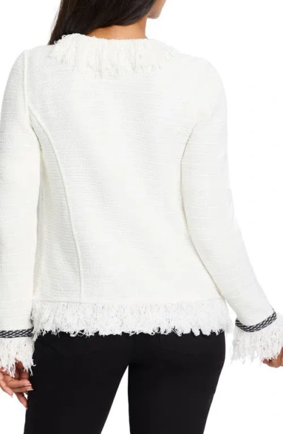 Nic + Zoe Nic+zoe Statement Fringe Mix Knit Jacket In White