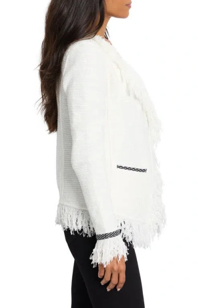 Nic + Zoe Nic+zoe Statement Fringe Mix Knit Jacket In White