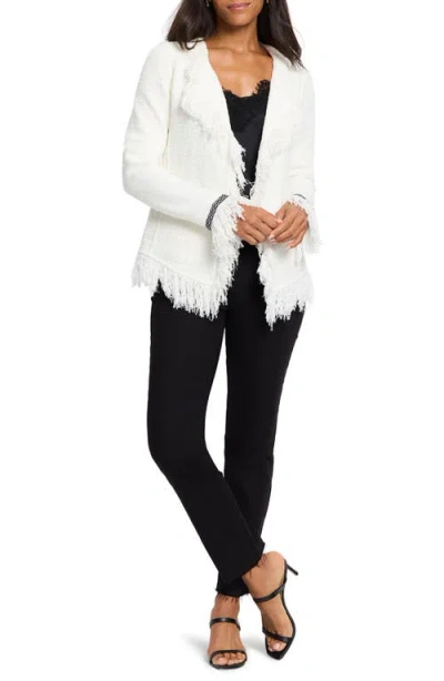 Nic + Zoe Nic+zoe Statement Fringe Mix Knit Jacket In White