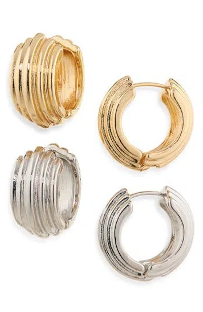 Tasha Set Of 2 Two-tone Textured Huggie Hoop Earrings