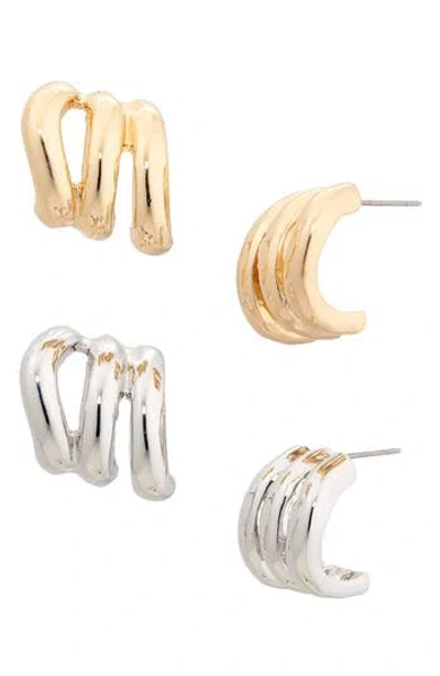 Tasha Set Of 2 Two-tone Triple Huggie Hoop Earrings