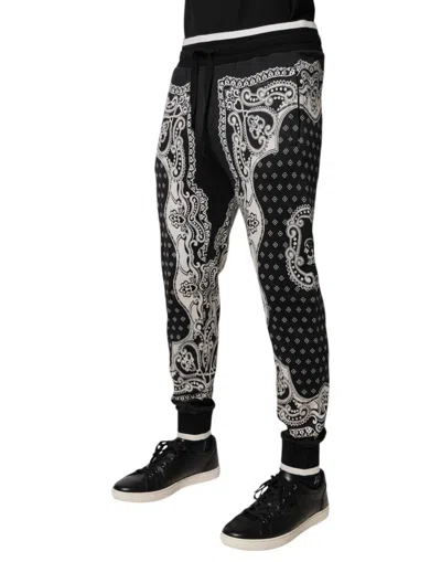 Dolce & Gabbana Black Bandana Cotton Jogger Men's Pants