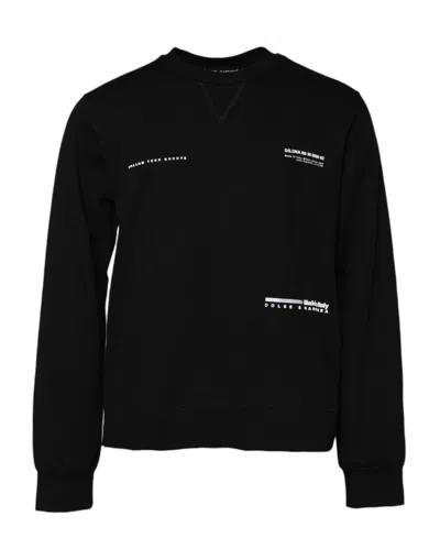 Dolce & Gabbana Black Cotton Logo Knitted Pullover Sweater In Black