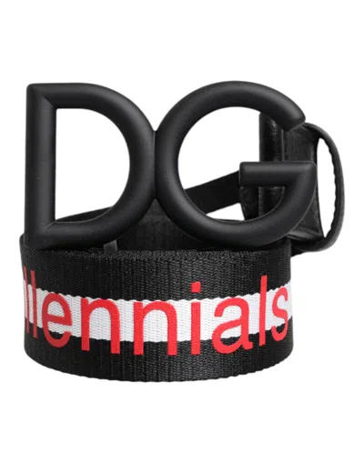 Dolce & Gabbana Black Polyester Logo Print Dg Buckle Belt