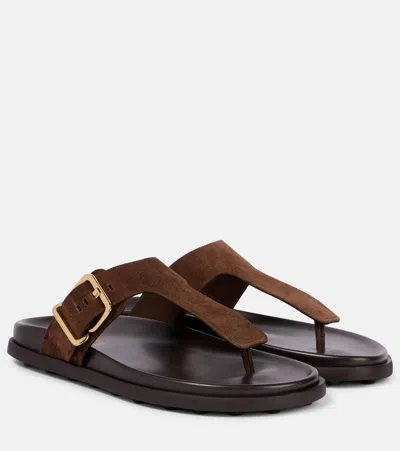 Tod's Brown Suede Thong Slippers