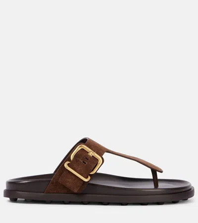 Tod's Brown Suede Thong Slippers