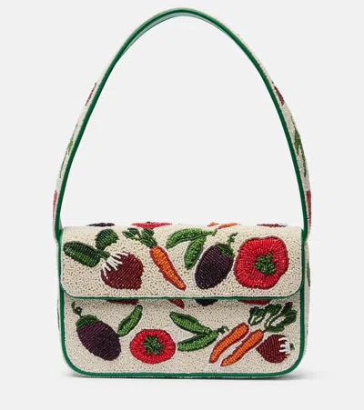 Staud Beaded Shoulder Bag Leather Strap In Red