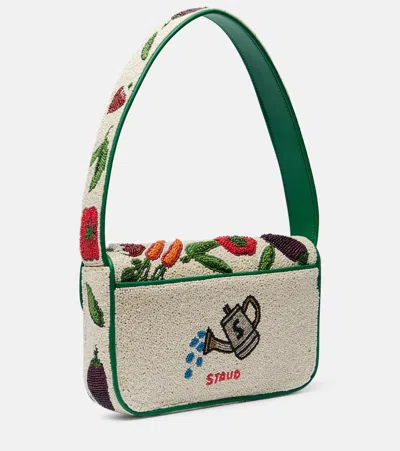Staud Beaded Shoulder Bag Leather Strap In Red
