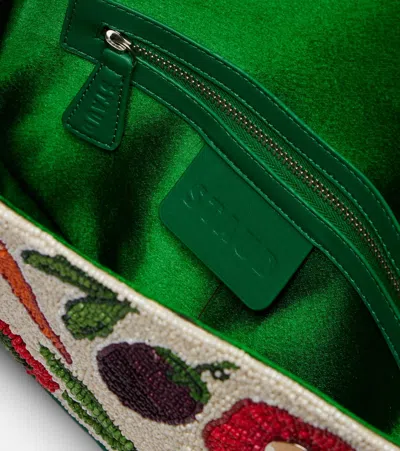 Staud Beaded Shoulder Bag Leather Strap In Red