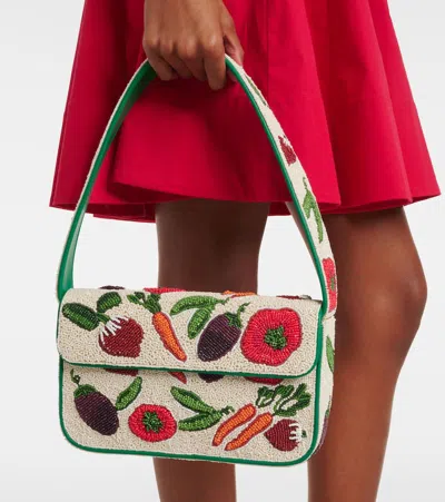Staud Beaded Shoulder Bag Leather Strap In Red