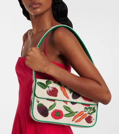 Staud Beaded Shoulder Bag Leather Strap In Red